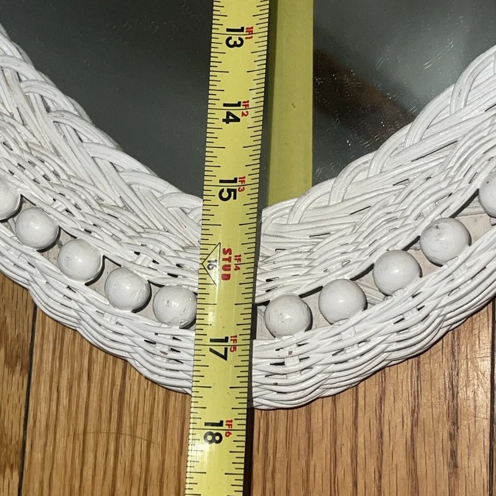 Vintage Mirror - White Wicker Heart Shaped Shabby Chic Boho